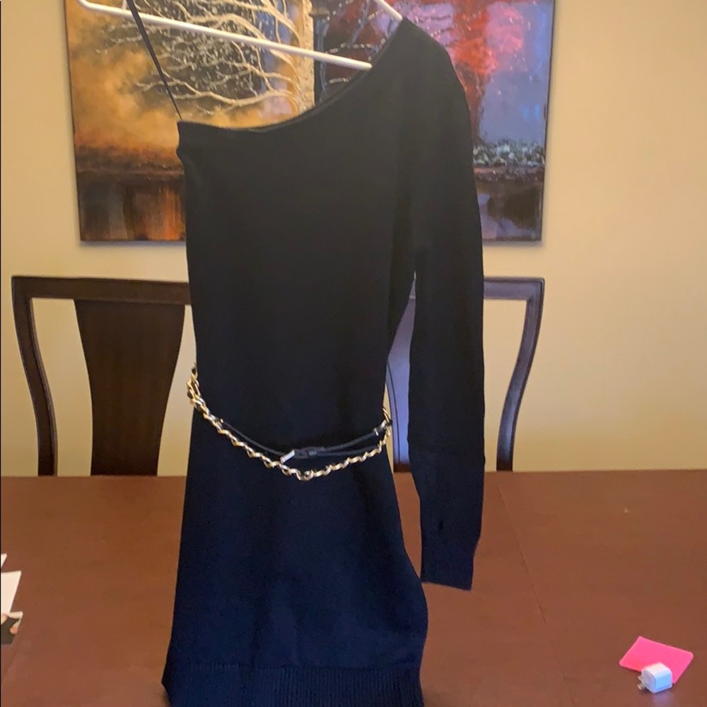 One shoulder black mini dress